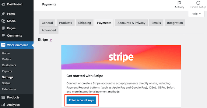 输入您的 Stripe 帐户密钥