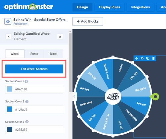 OptinMonster 编辑旋转轮子弹出窗口