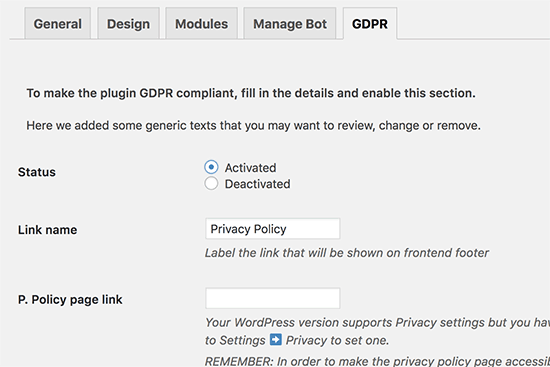 GDPR 设置