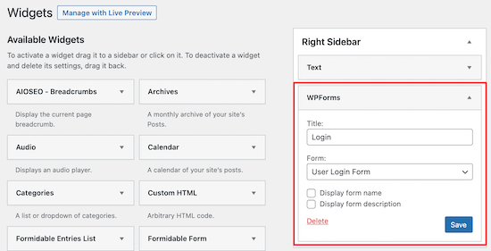 WPForms 登录小部件