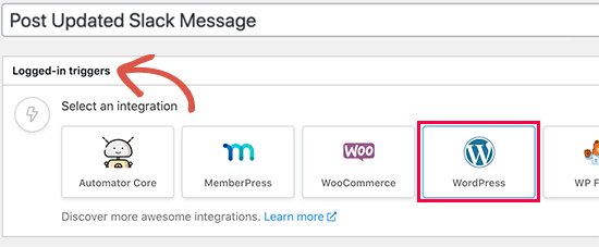 选择 WordPress 作为触发器