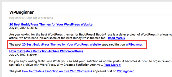 WordPress RSS 提要中的页脚文本