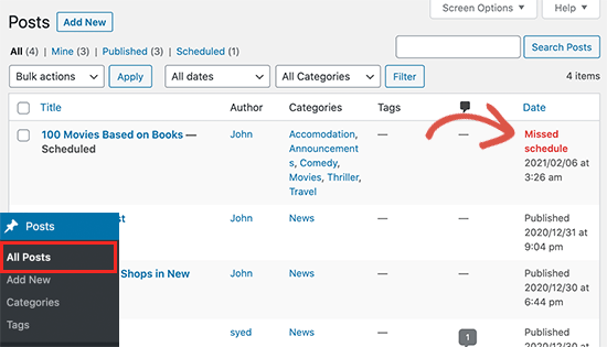 WordPress 中的博客文章错过了日程安排错误