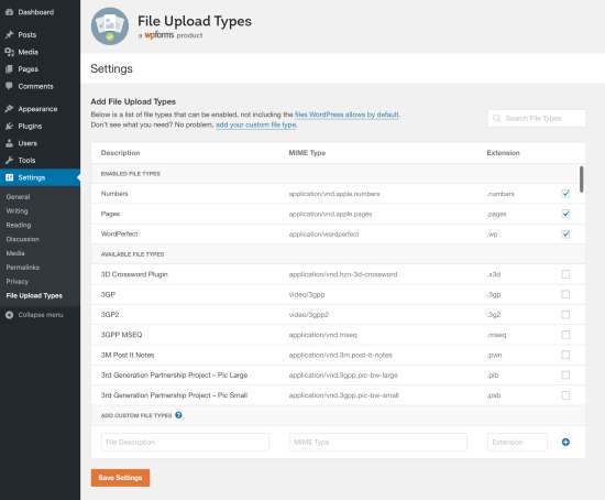 将 WordPress 中的其他文件类型列入白名单