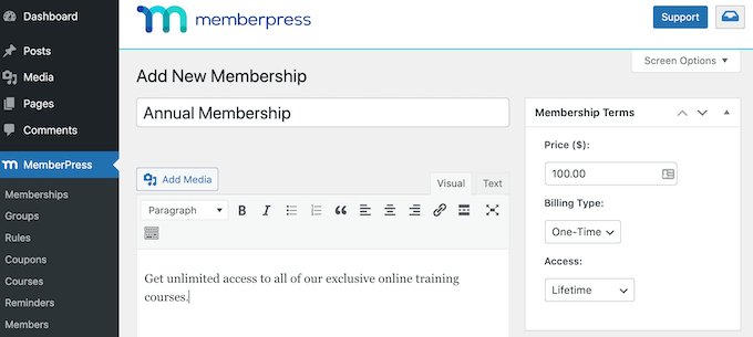 使用 MemberPress 销售培训订阅