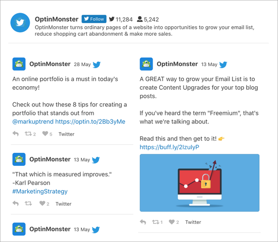 OptinMonster Twitter 提要