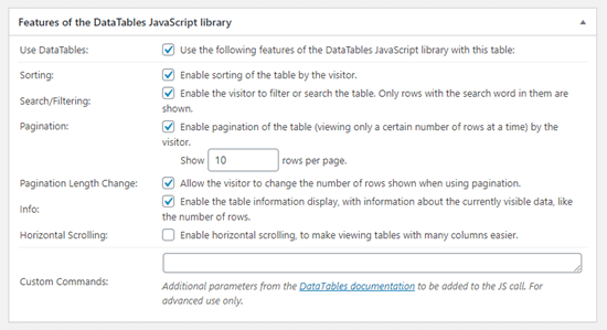 表格的高级 JavaScript 选项