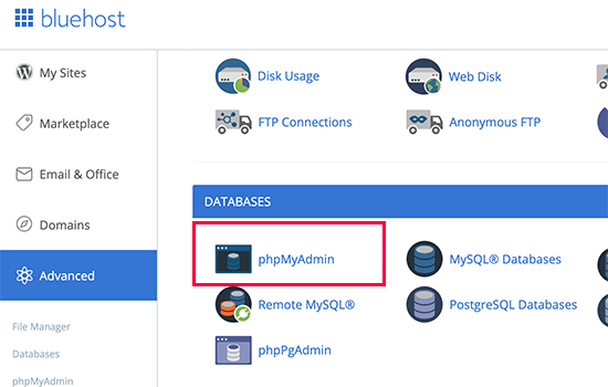 cPanel 中的 phpMyAdmin