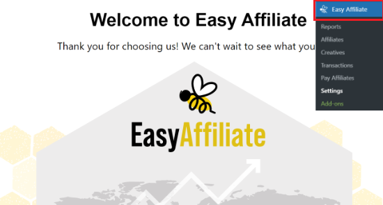 Easy Affiliate 的欢迎屏幕