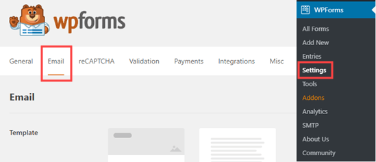 WPForms 中的电子邮件设置