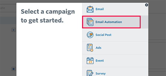 选择电子邮件自动化活动