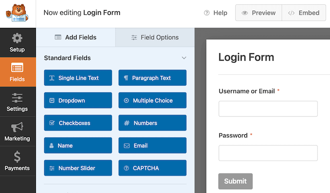 WPForms 表单编辑器屏幕