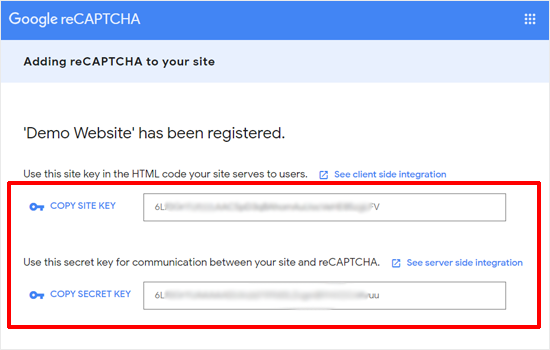 Google reCAPTCHA API 密钥