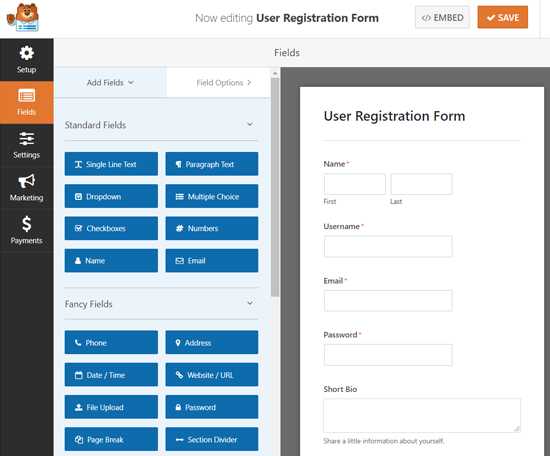 用户注册表单生成器 WPForms