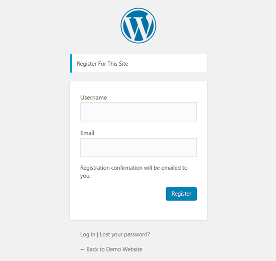 默认 WordPress 用户注册页面