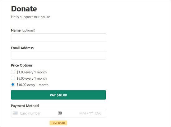 来自 WP Simple Pay 的现场捐款表格