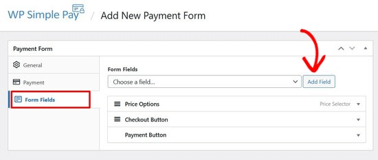 添加表单字段 WP Simple Pay