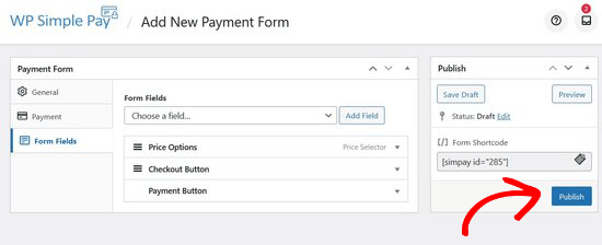 发布您的 WP Simple Pay 捐款表格