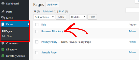 WordPress中添加的企业目录页面