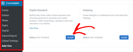 以强大的形式安装 PayPal 标准插件