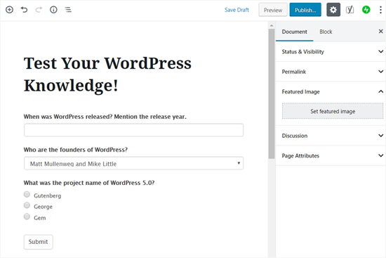 在 WordPress 中发布您的测验