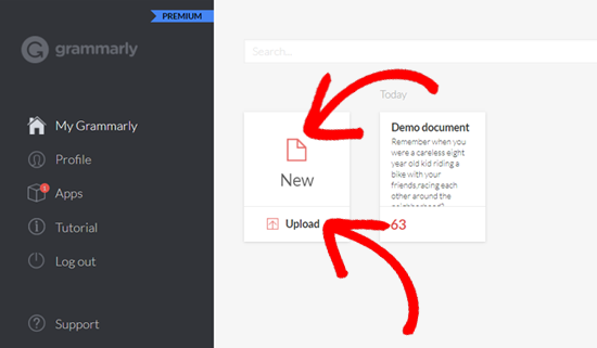 在 Grammarly Web 应用程序中添加新文档