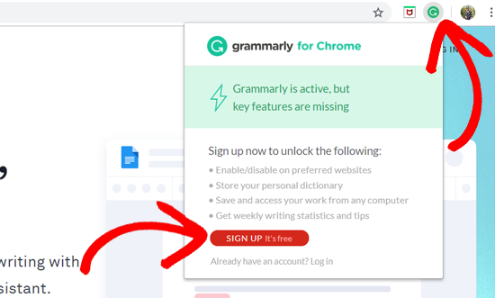 Chrome 上的 Grammarly 扩展程序 - 注册