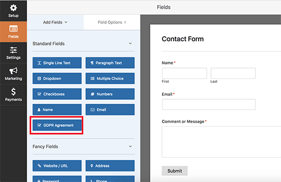 WPForms 中的 GDPR 协议字段