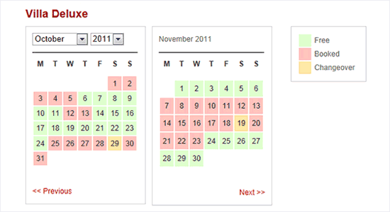 WP简单的预订日历