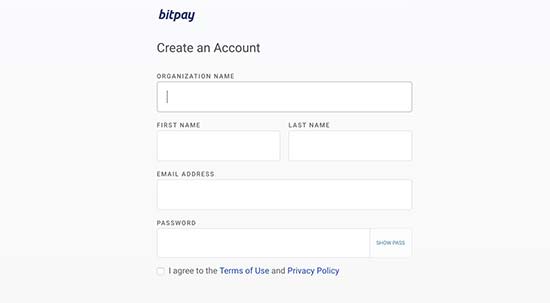 BitPay 帐户创建