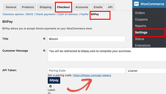 在 WooCommerce 中设置 BitPay