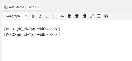 WordPress 帖子编辑器中的 GIF 短代码