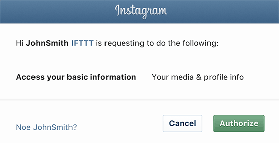 授权 IFTTT 访问 Instagram