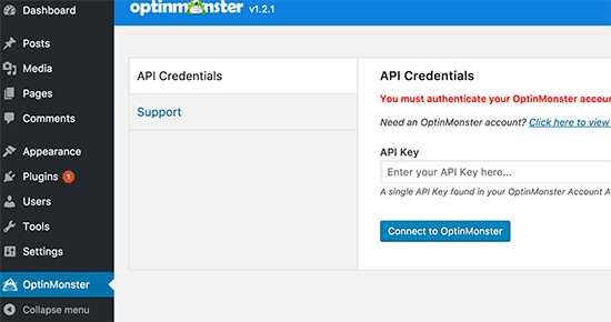 添加您的 OptinMonster API 密钥