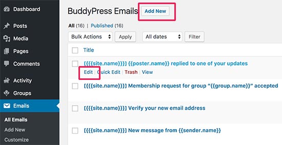 在 BuddyPress 中编辑电子邮件通知