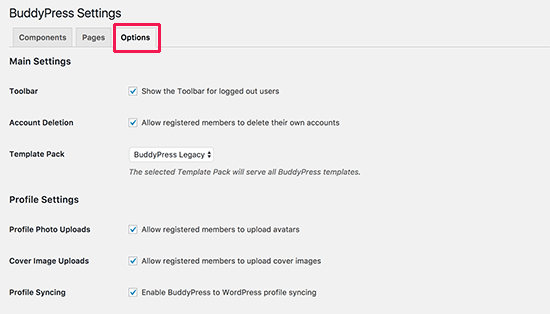 BuddyPress 选项