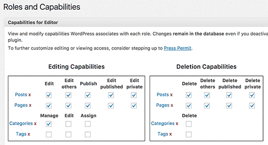 WordPress 中 Editor 用户角色的默认功能