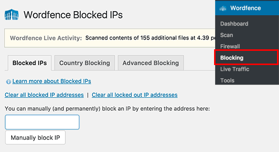 在 Wordfence 中手动阻止 IP