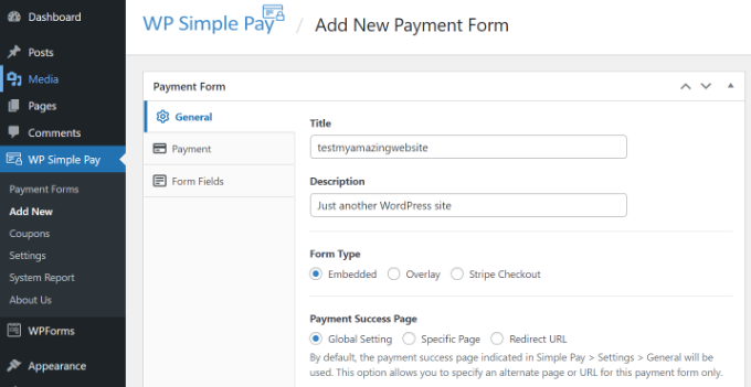 WP Simple Pay 表单常规设置