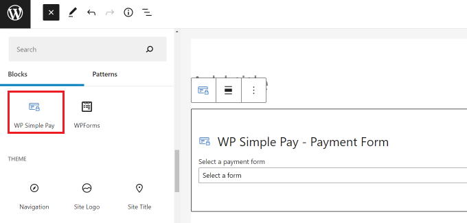 添加一个 WP Simple Pay 块