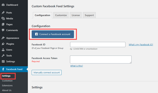将您的 Facebook 帐户连接到 Facebook Feed Pro 插件