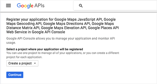 创建一个新的 Google Maps API 项目