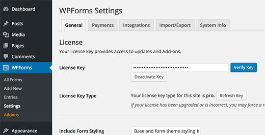 验证 WPForms 许可证