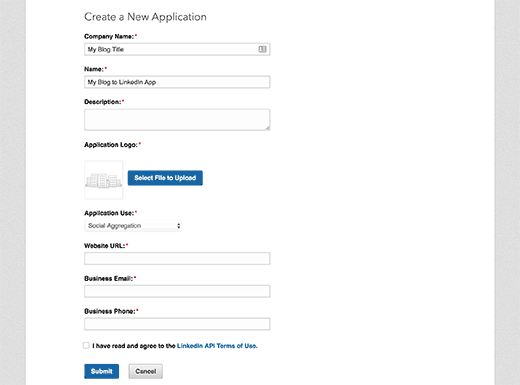 创建新的应用程序申请表