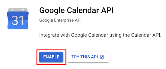 启用 Google 日历 API