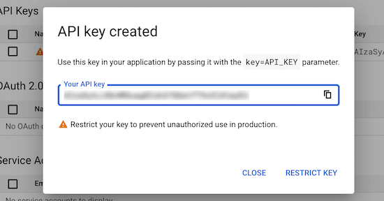 复制 API 密钥