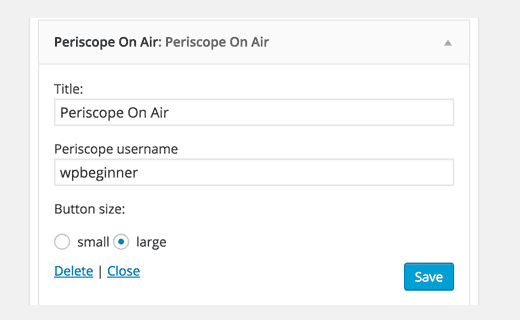 Periscope WordPress 小部件设置
