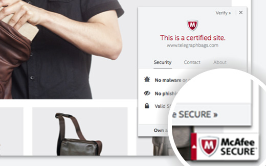 WordPress 网站上的 cAfee SECURE 信任印章