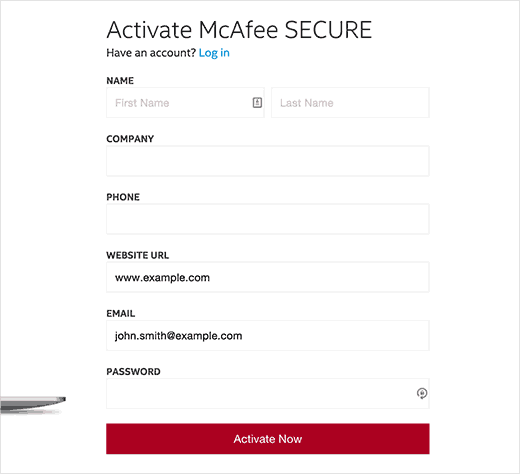 创建您的 McAfee SECURE 帐户