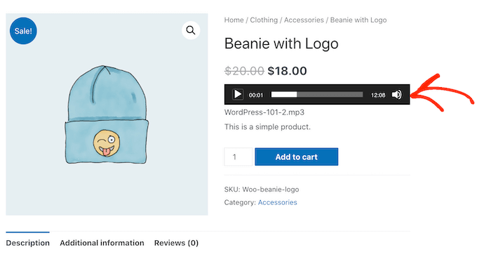WooCommerce 产品页面上嵌入的音频播放器